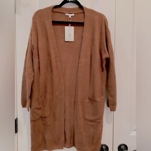 GB “dark rosewood” colored sweater cardigan with pockets & detailed sleeves